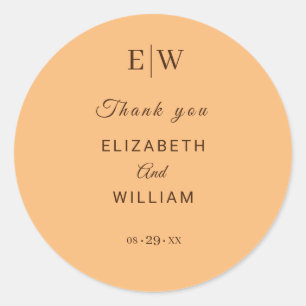 Elegant Simple Peach Monogram Wedding Classic Round Sticker