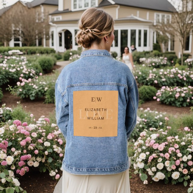 Elegant Simple Peach Monogram Wedding Denim Jacket (Wedding Back)