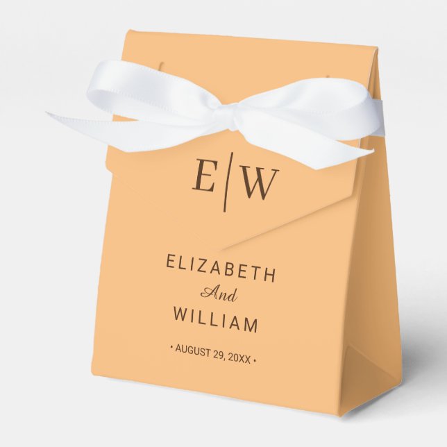 Elegant Simple Peach Monogram Wedding Favour Box (Front Side)