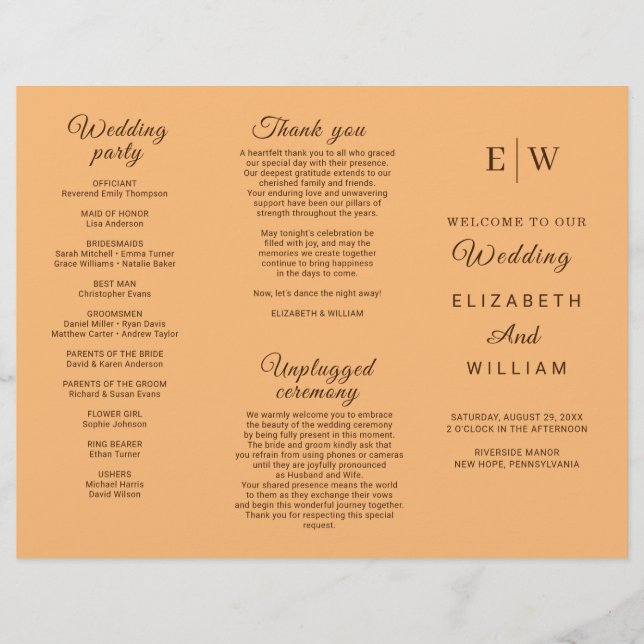 Elegant Simple Peach Monogram Wedding Flyer (Front)