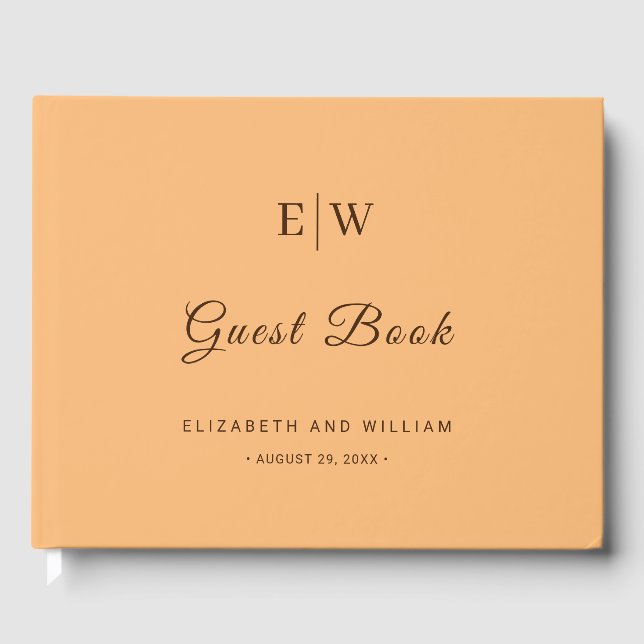 Elegant Simple Peach Monogram Wedding Guest Book (Front)