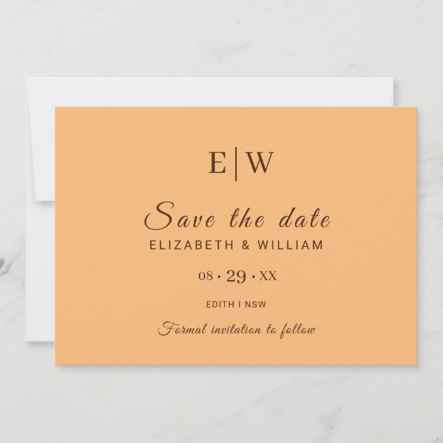 Elegant Simple Peach Monogram Wedding Save The Date (Front)