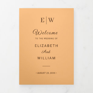 Elegant Simple Peach Monogram Wedding Tri-Fold Programme