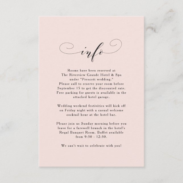 Elegant simple peach pink wedding information enclosure card (Front)