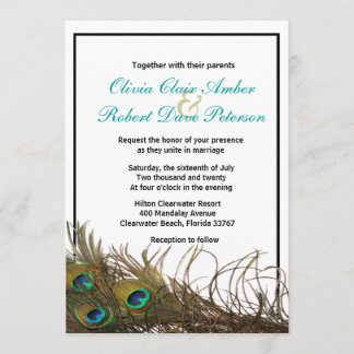 Elegant Simple Peacock Feathers Wedding Invitation
