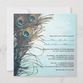 Elegant Simple Peacock Feathers Wedding Invitation