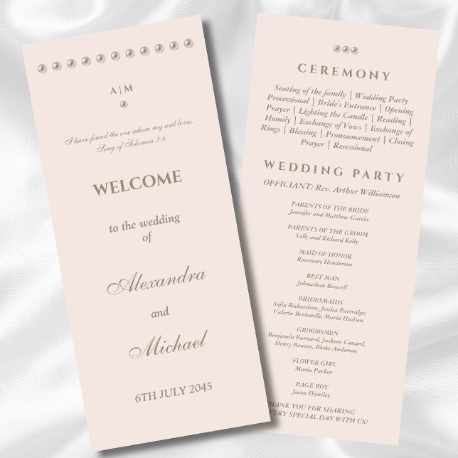 Elegant Simple Pearl Christian Wedding Program Programme (Creator Uploaded)