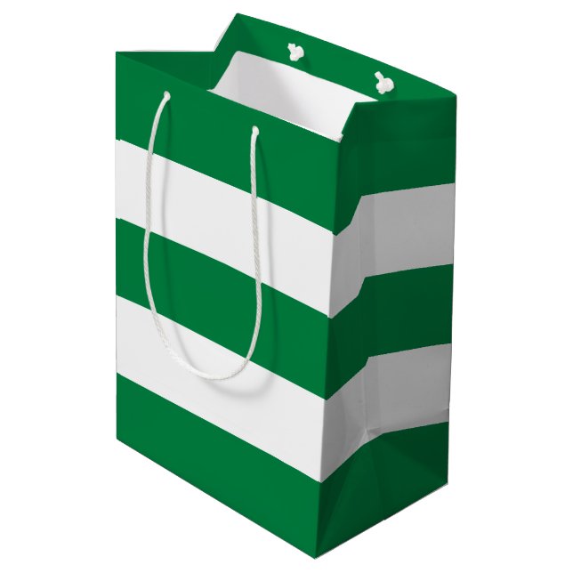 Elegant Simple Peppermint Green White Stripes Medium Gift Bag (Back Angled)