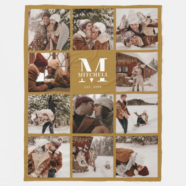 Elegant Simple Photo Collage Fall Tones Keepsake Fleece Blanket (Front)