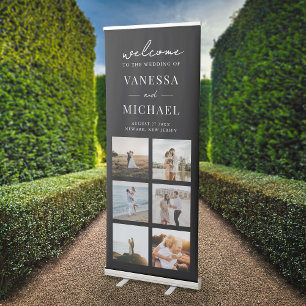 Elegant Simple Photo Collage Wedding Welcome Retractable Banner