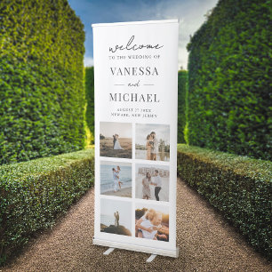 Elegant Simple Photo Collage Wedding Welcome Retractable Banner