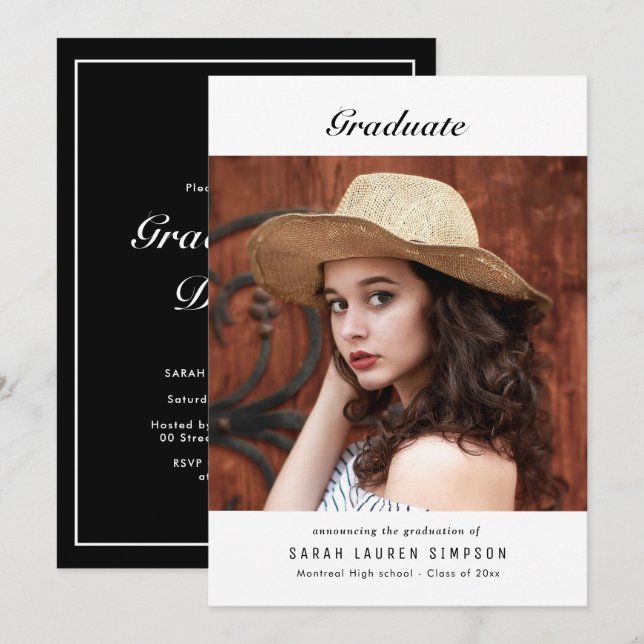 Elegant simple photo graduation dinner invitation (Front/Back)