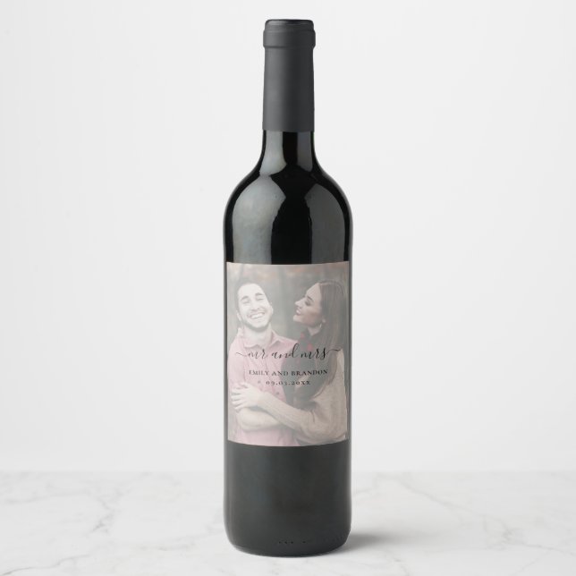 Elegant Simple Photo Modern Wedding Wine Label (Front)