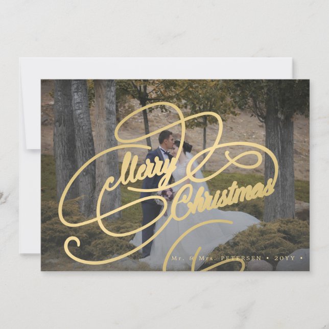 Elegant simple photo newlywed Merry Christmas  Holiday Card (Front)