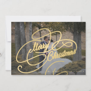 Elegant simple photo newlywed Merry Christmas  Holiday Card