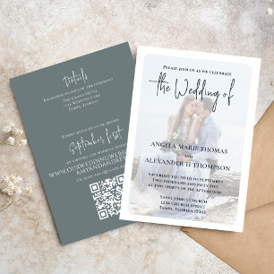 Elegant Simple Photo QR Code RSVP Dusty Grey  Invitation