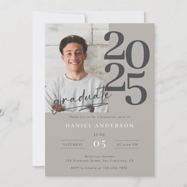 Elegant Simple Photo Script Graduation Party Invitation (Front)
