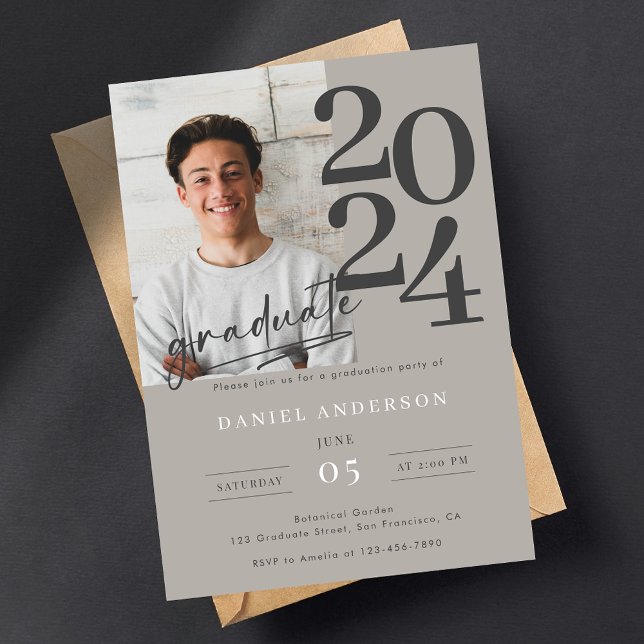 Elegant Simple Photo Script Graduation Party Invitation (Creator Uploaded)