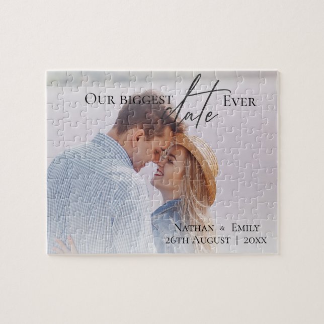 Elegant Simple Photo Wedding Our Biggest Day Ever Jigsaw Puzzle (Horizontal)