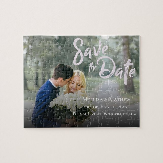 Elegant Simple Photo Wedding Save The Date Jigsaw Puzzle (Horizontal)
