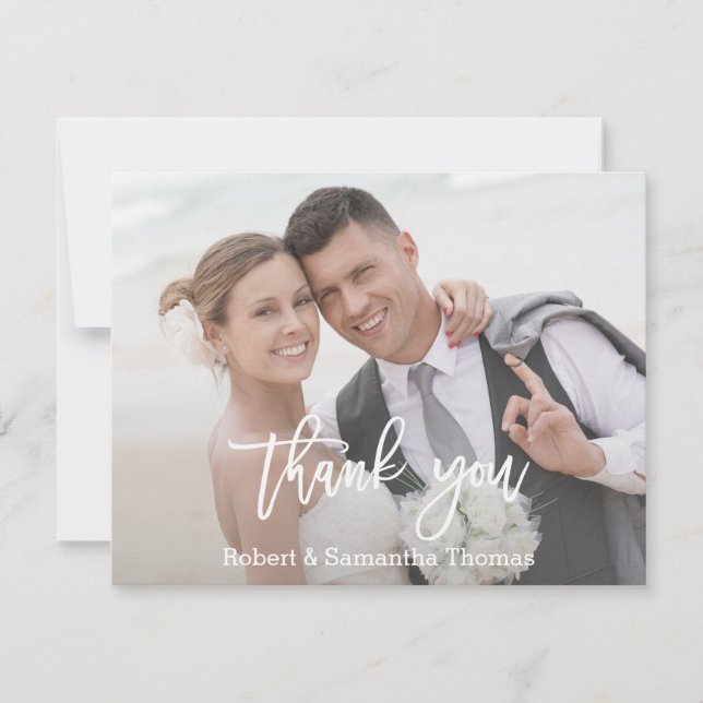 Elegant Simple Photo Wedding Typography Thank You Card (Front)