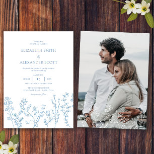 Elegant Simple Photo Wildflower Periwinkle Wedding Invitation
