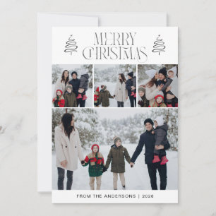 Elegant Simple Pine Tree Christmas Family 3 Photo Holiday Card