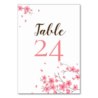 Elegant Simple Pink Cherry Blossoms Wedding Table Number