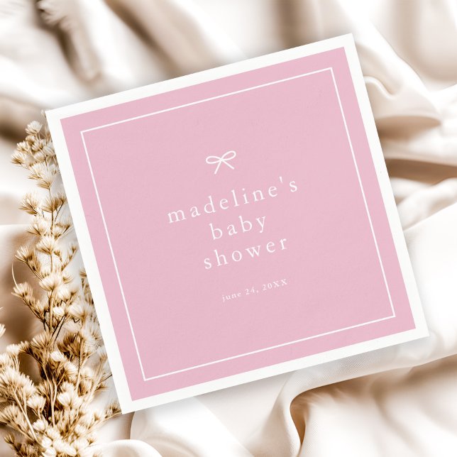 Elegant Simple Pink Girls Baby Shower Napkin (Simple bow pink girls baby shower favor and/or envelope stickers.)