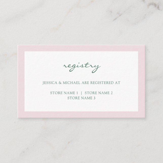 Elegant Simple Pink Green Wedding Registry Enclosure Card (Front)