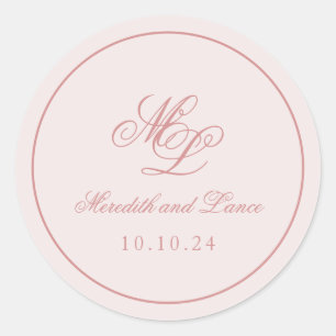 Elegant Simple Pink Monogram Classic Round Sticker