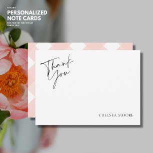 Elegant Simple Pink Monogram Gingham Thank You Card