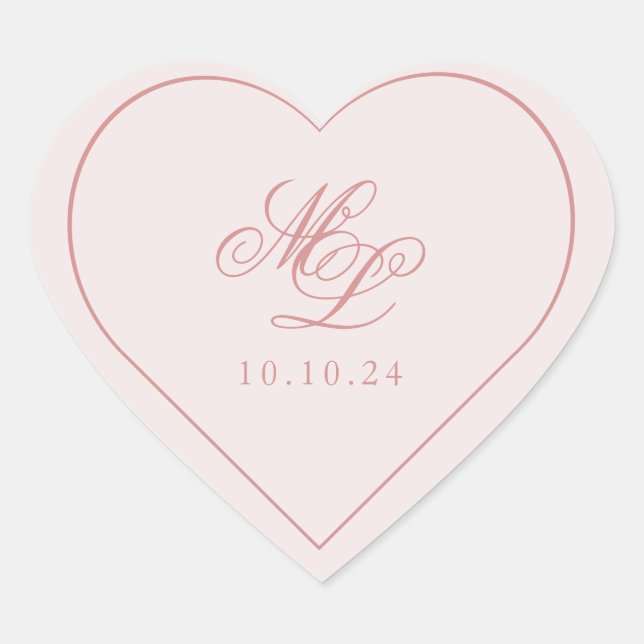 Elegant Simple Pink Monogram Heart Sticker (Front)