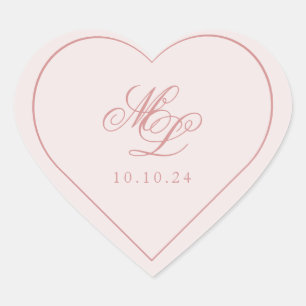 Elegant Simple Pink Monogram Heart Sticker