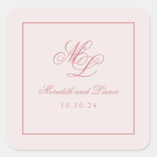 Elegant Simple Pink Monogram Square Sticker