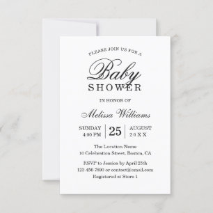 Elegant Simple Plain Black and White Baby Shower Invitation
