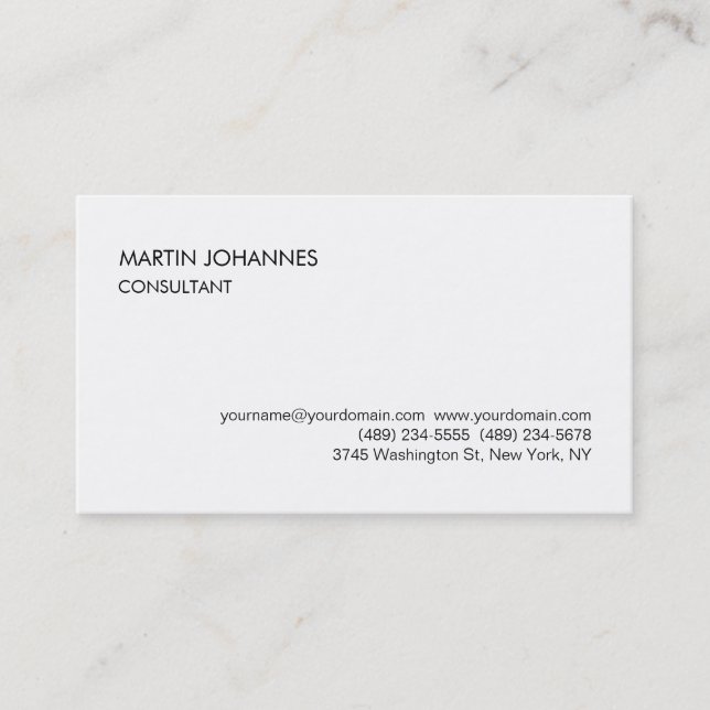Elegant Simple Plain Black White Business Card (Front)