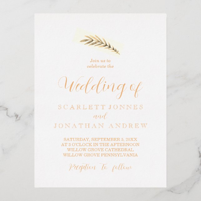 Elegant Simple Plant Wedding  Foil Holiday Postcard (Front)