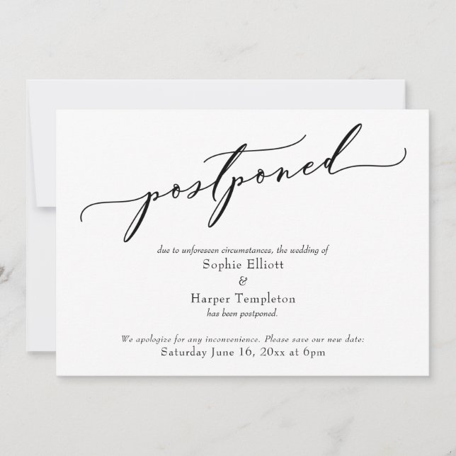 Elegant Simple Postponed Wedding Announcement (Front)