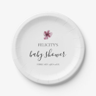 Elegant Simple Purple Girl Baby Shower Paper Plate