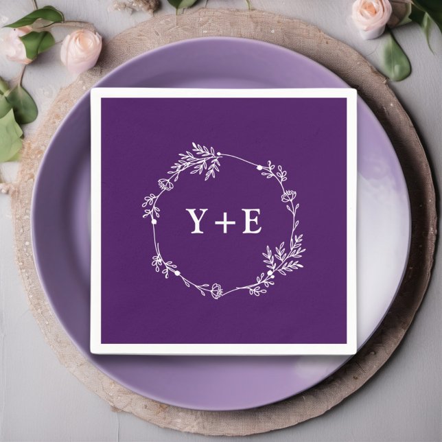  Elegant Simple Purple Monogrammed Wedding Napkin (Creator Uploaded)