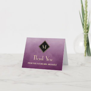 Elegant Simple Purple With Gold Monogram Thank You Card