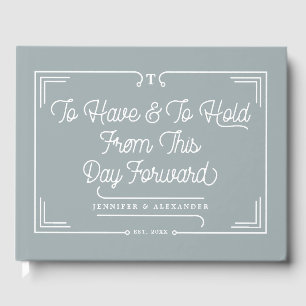 Elegant Simple Quote Dusty Blue Wedding Guest Book