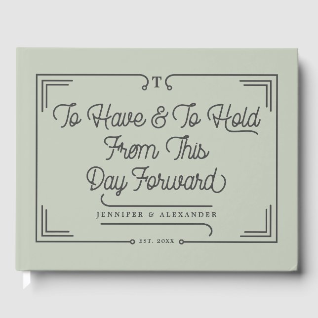 Elegant Simple Quote  Eucalyptus Green Wedding Guest Book (Front)