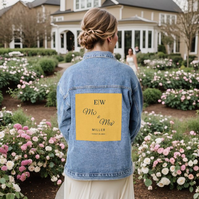 Elegant Simple Ray Flower with Monogram Wedding Denim Jacket (Wedding Back)