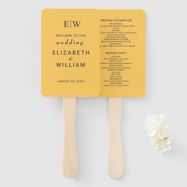 Elegant Simple Ray Flower with Monogram Wedding Hand Fan (Front and Back)