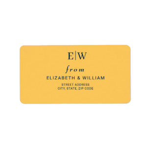 Elegant Simple Ray Flower with Monogram Wedding Label