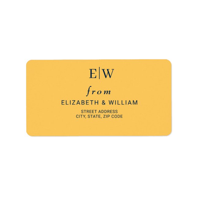 Elegant Simple Ray Flower with Monogram Wedding Label (Front)