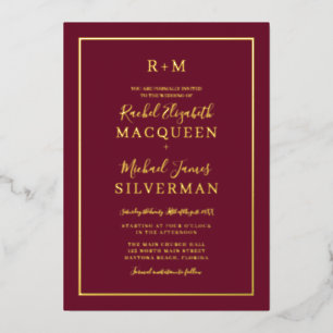 Elegant Simple Real Gold Border Burgundy Wedding