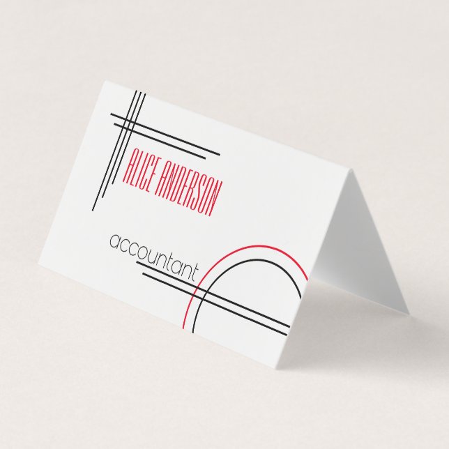 Elegant simple red black white geometric modern  business card (Front)